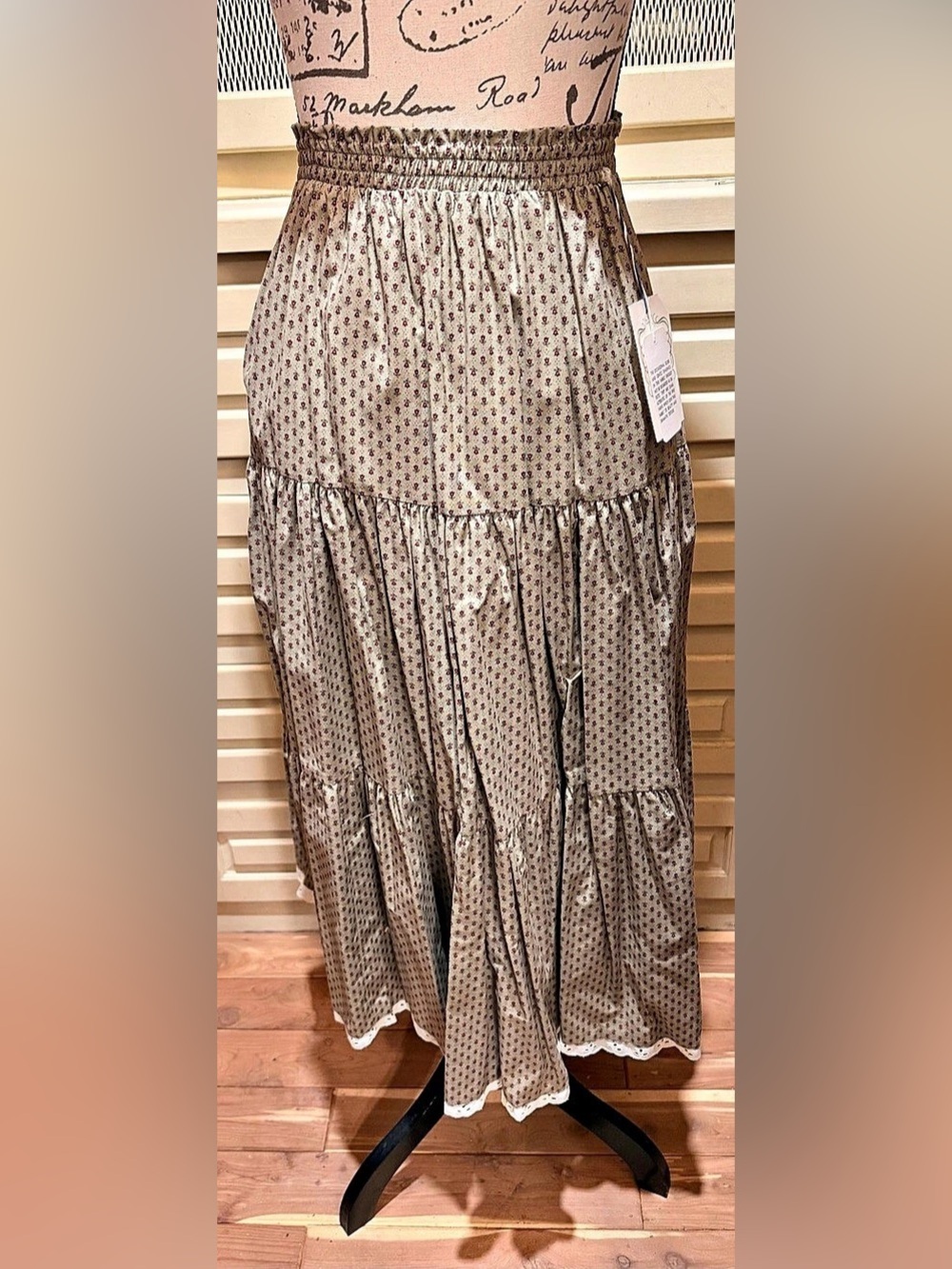 NWT VTG 80s An Elyse Fashion Calico Floral Tiered Prairie Maxi Skirt Lace M